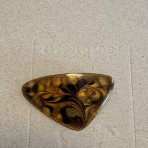 Triangular Brown and Gold Enamel Brooch